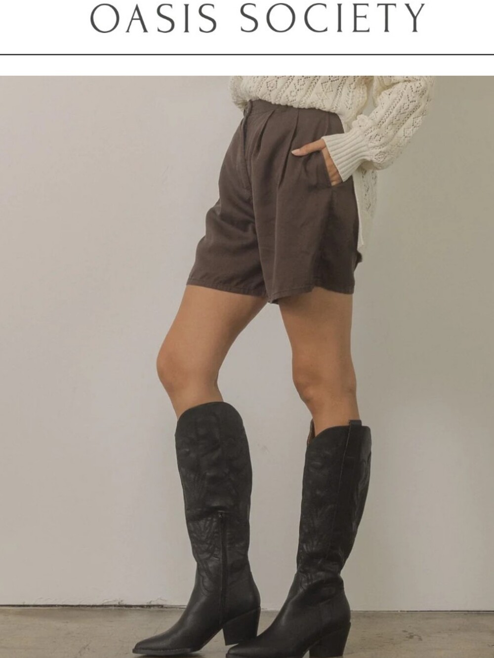 Oasis Society Black Knee-High Heeled Western Boots
